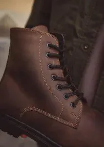 Mens Brown Leather Work Boots Fur Lined Combat