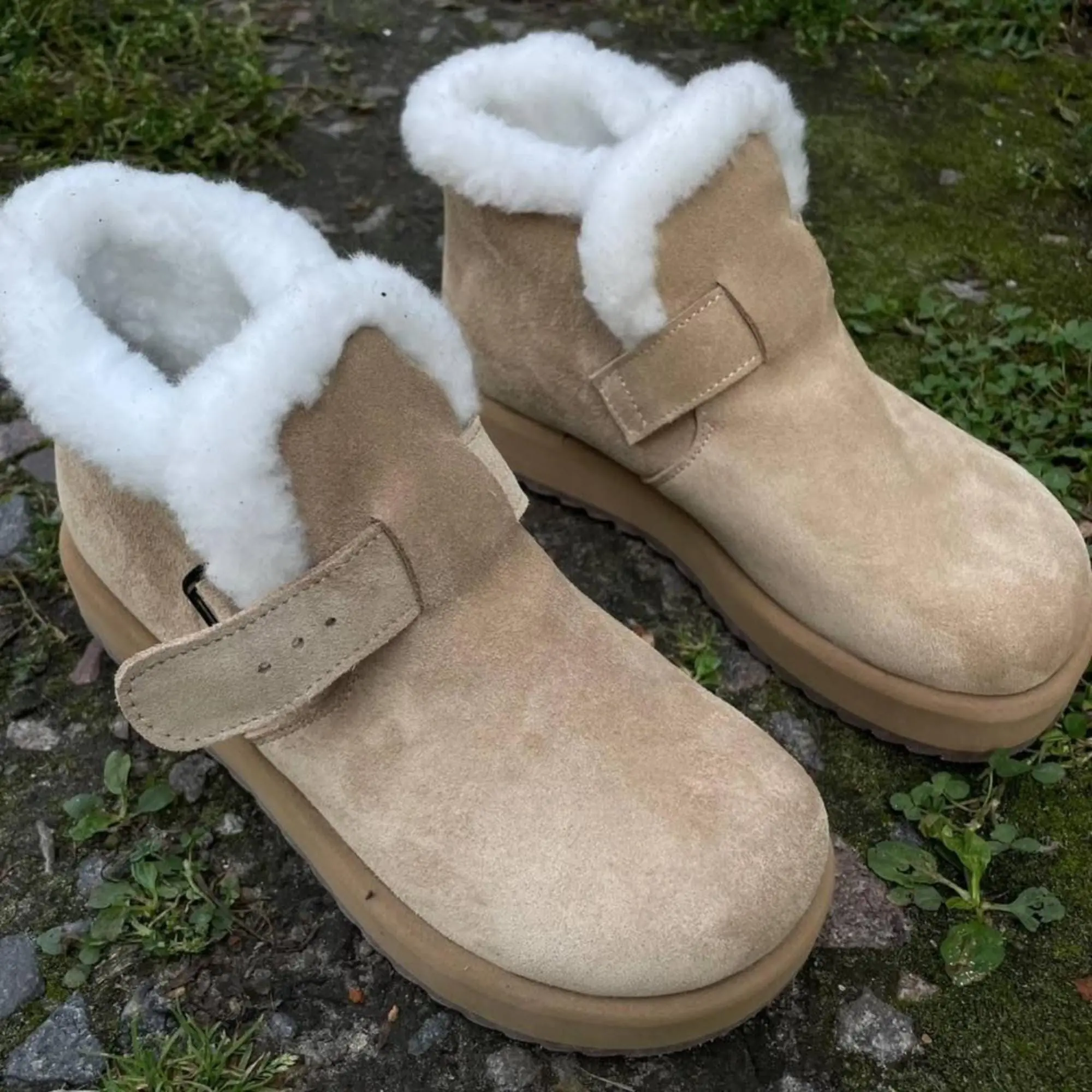 Winter Suede Boots Women Shearling Fur Lined Ankle