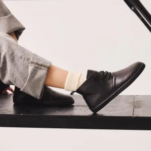 Barefoot Black Leather Boots For Women Wide Toe