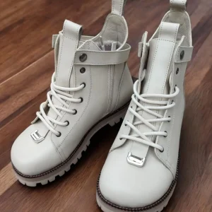 Black Leather Combat Boots For Women Handmade Winter