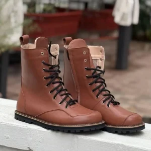 Winter Black Leather Boots Women Handmade Anatomical Lace